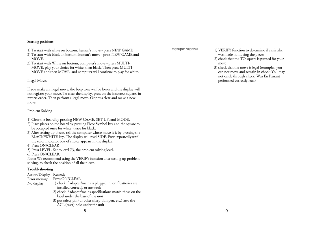 CarAlarms.com 903, 117, 901 manual Not castle through check. Was En Passant, Troubleshooting 