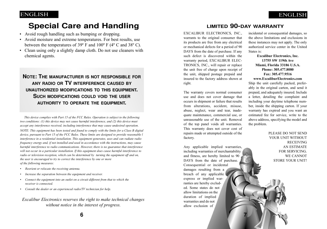 CarAlarms.com 180-AV manual Special Care and Handling 