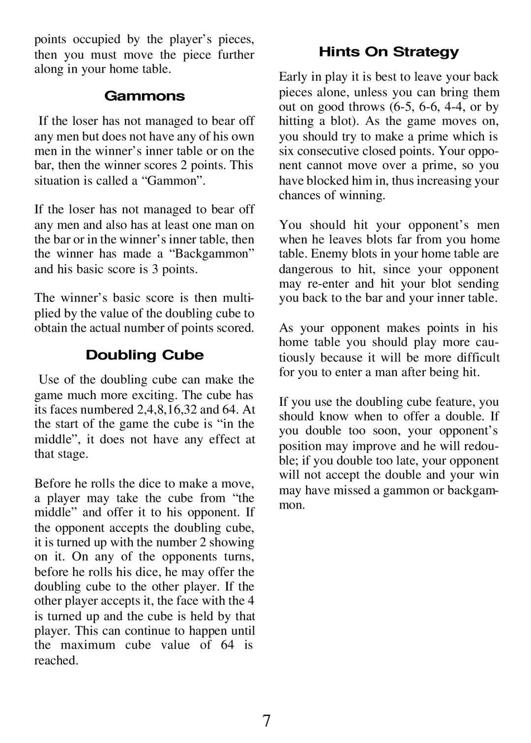 CarAlarms.com 377 manual Gammons, Doubling Cube, Hints On Strategy 