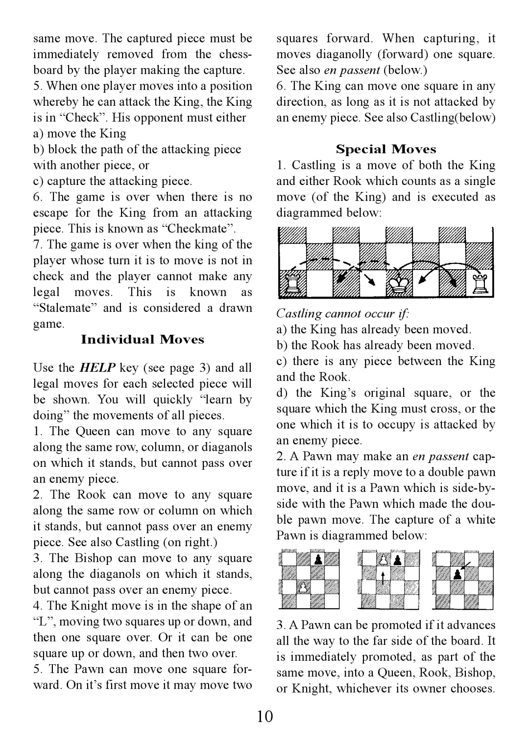 CarAlarms.com 404D manual Individual Moves, Special Moves, Castling cannot occur if 