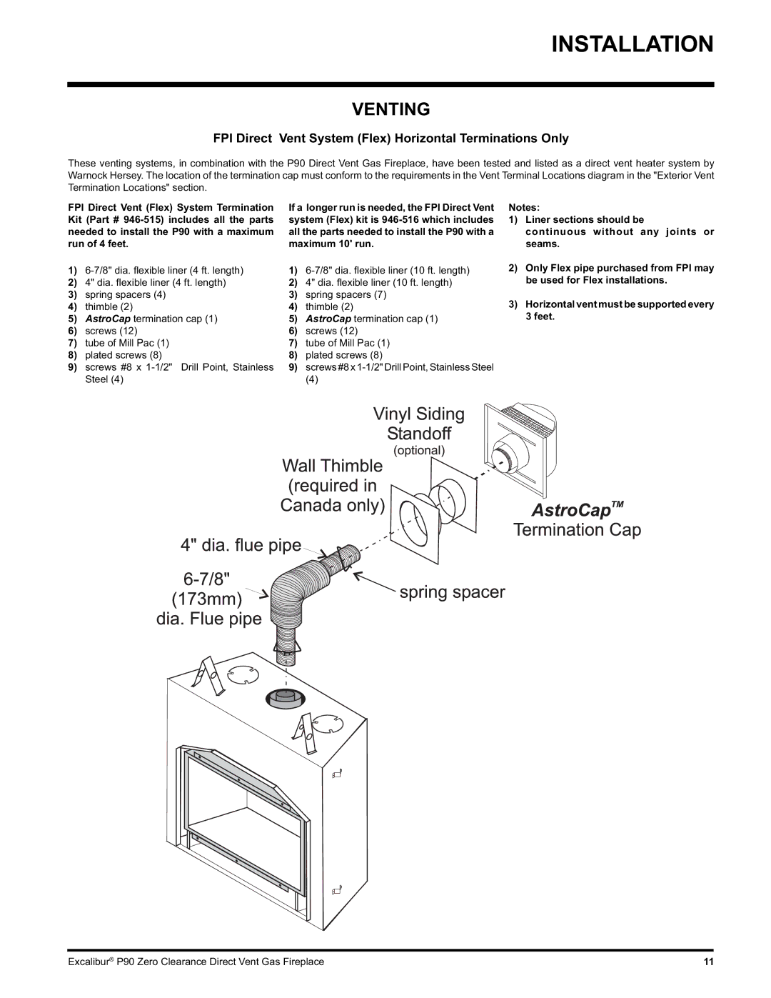 CarAlarms.com P90-NG1 manual Venting, FPI Direct Vent System Flex Horizontal Terminations Only 