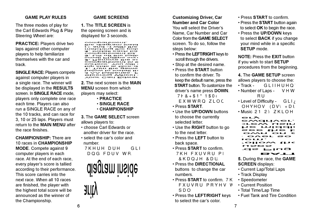 CarAlarms.com VR502 manual Game Play Rules Game Screens, Practice Single Race Championship 