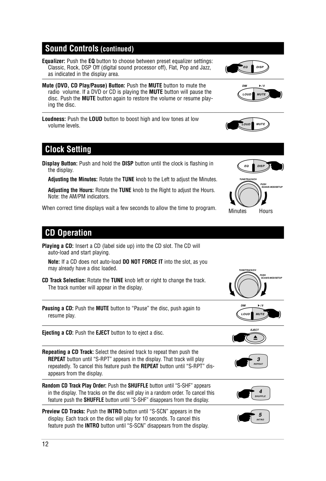 Carbine M9900DVDS manual Clock Setting, CD Operation 