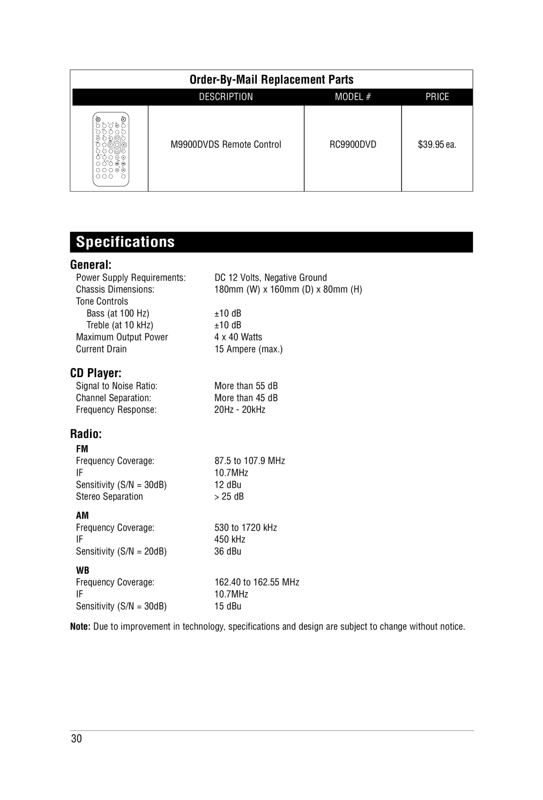 Carbine M9900DVDS manual Specifications, General 