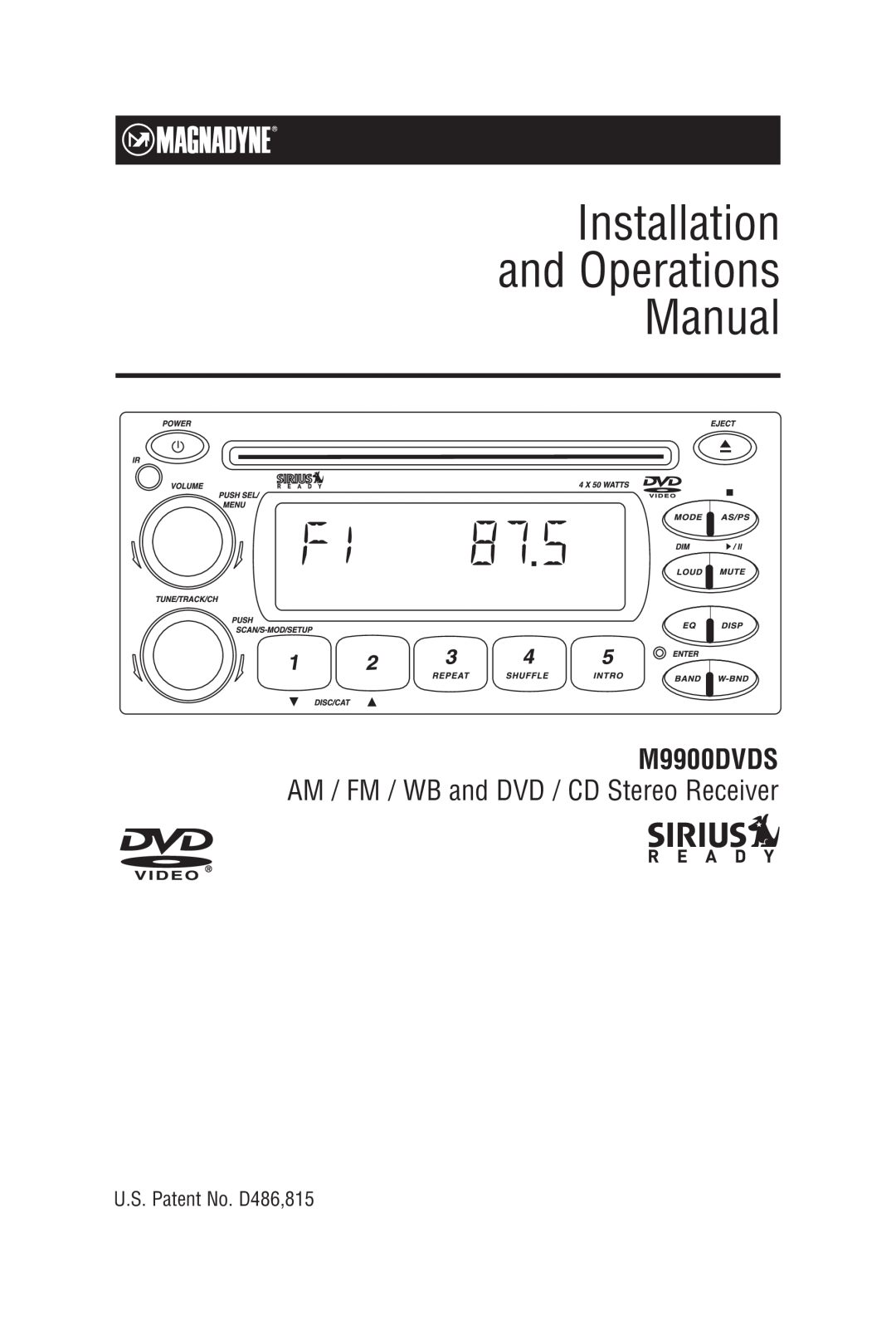 Carbine M9900DVDS manual U.S. Patent No. D486,815, Installation and Operations Manual 