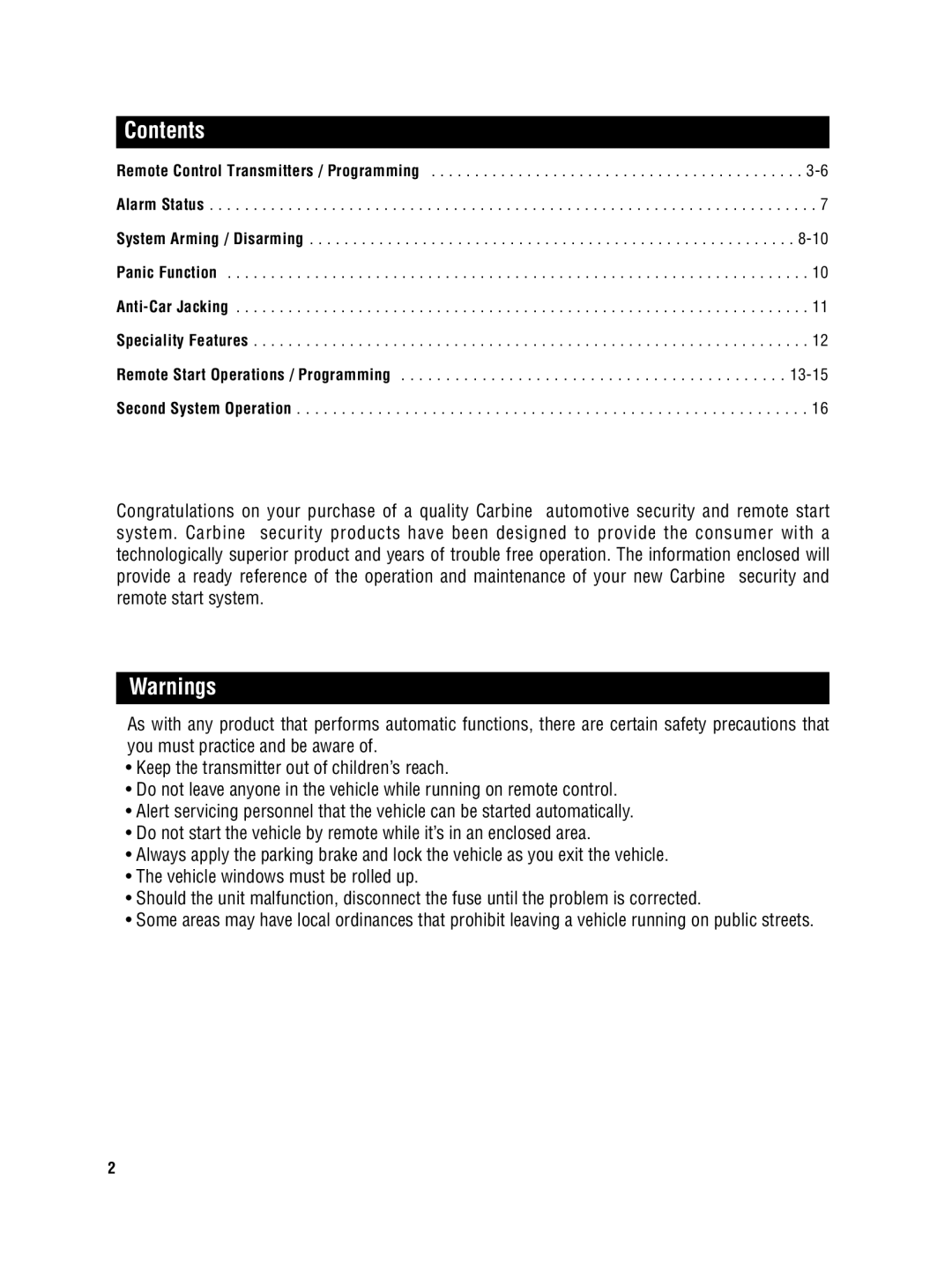 Carbine PLUS 6850 manual Contents 