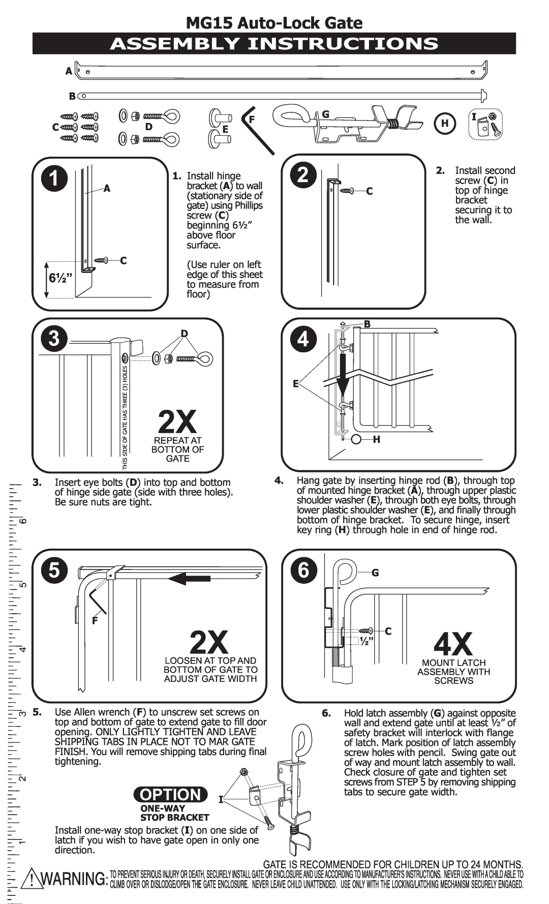 Cardinal Gates door lock manual Assembly Instructions, Option, MG15 Auto-Lock Gate, ½” C, A B C, 1 A C 
