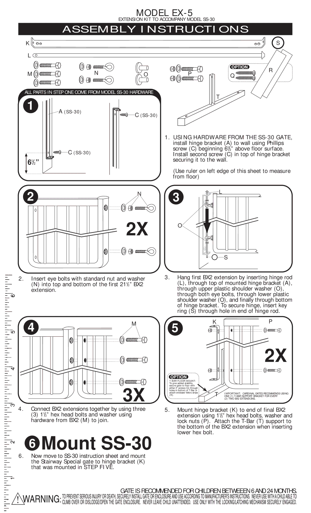 Cardinal Gates instruction sheet 2X O, Mount SS-30, Model EX-5, Assembly Instructions 