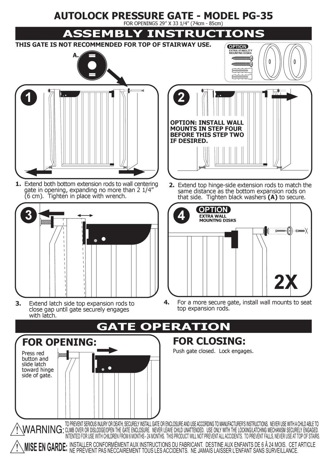 Cardinal Gates manual Autolock Pressure Gate Model PG-35, Assembly Instructions, Gate Operation, Option 