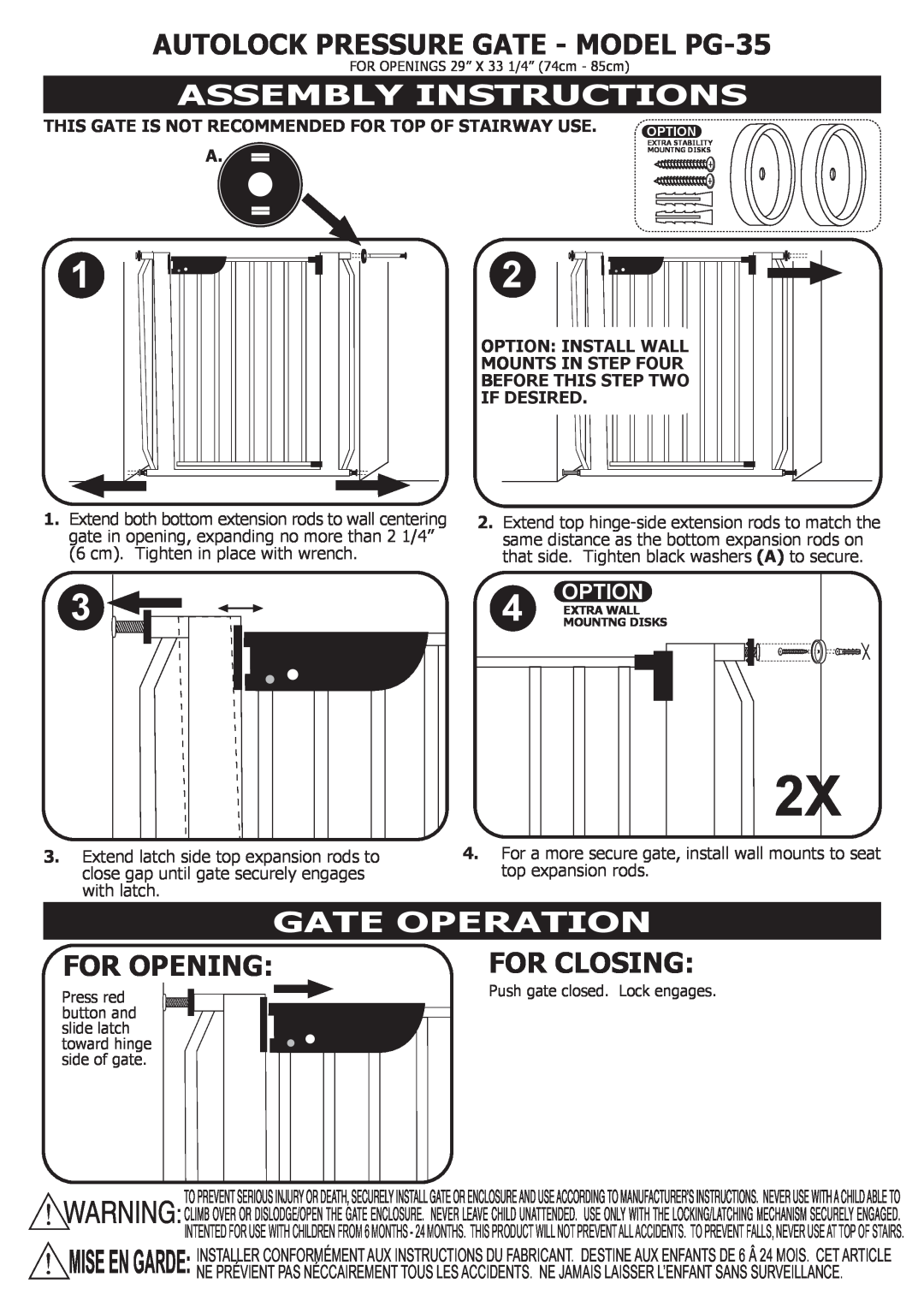 Cardinal Gates PG-35 manual Assembly Instructions, Gate Operation, This Gate Is Not Recommended For Top Of Stairway Use. A 