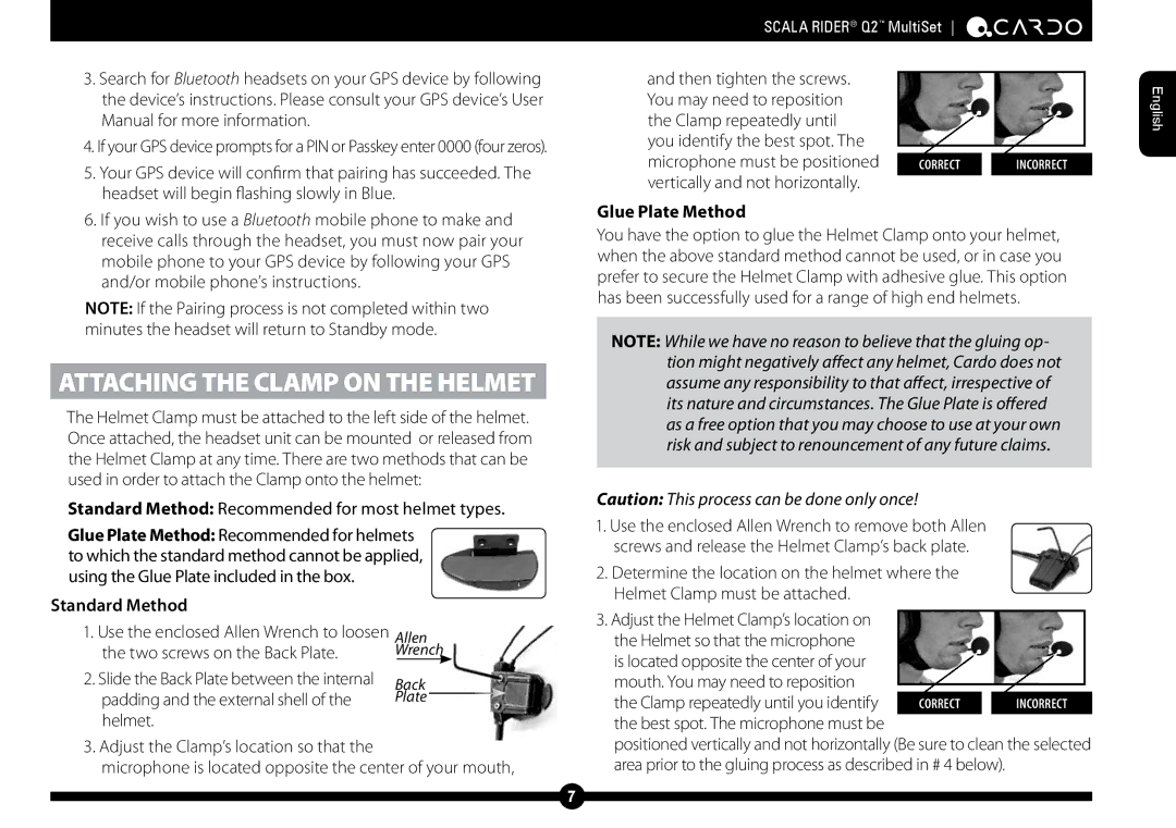 Cardo Q2 manual Glue Plate Method, Standard Method 