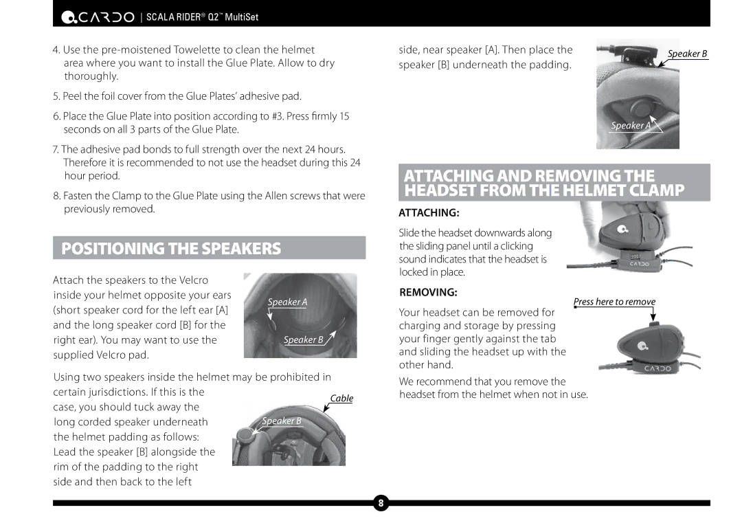 Cardo Q2 manual Positioning the Speakers 