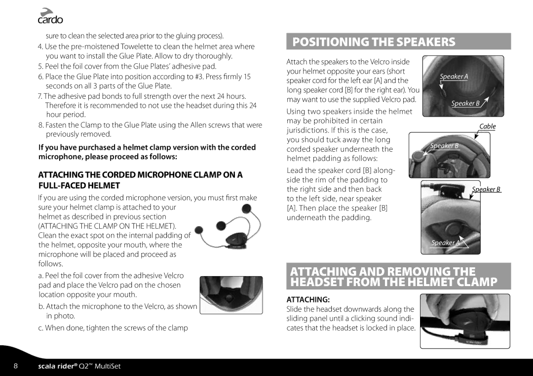 Cardo Q2 manual Positioning the Speakers 