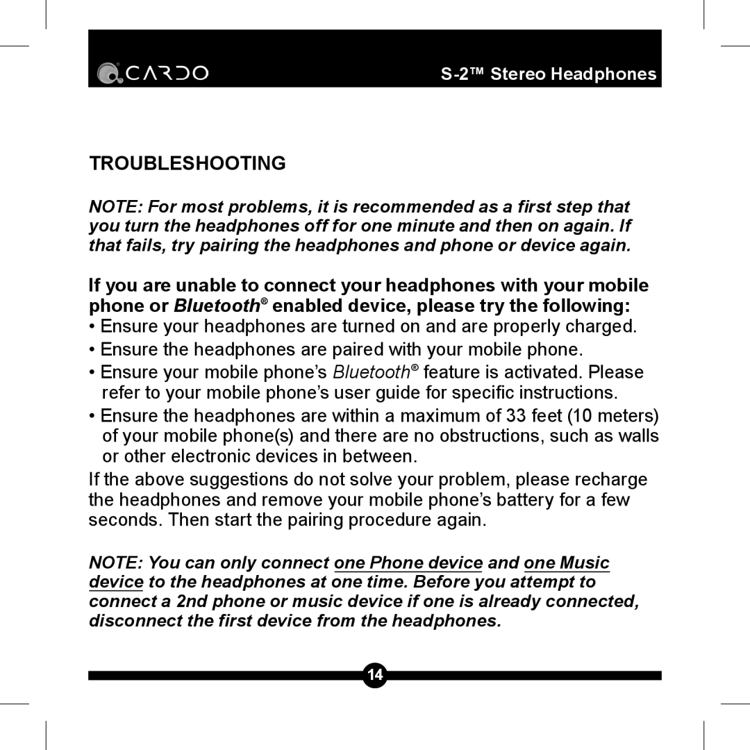 Cardo S-2TM manual Troubleshooting 