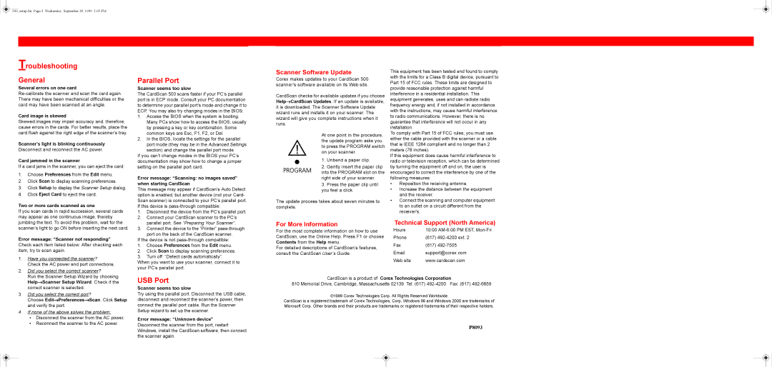 CardScan 500 manual Troubleshooting General, Parallel Port, USB Port 