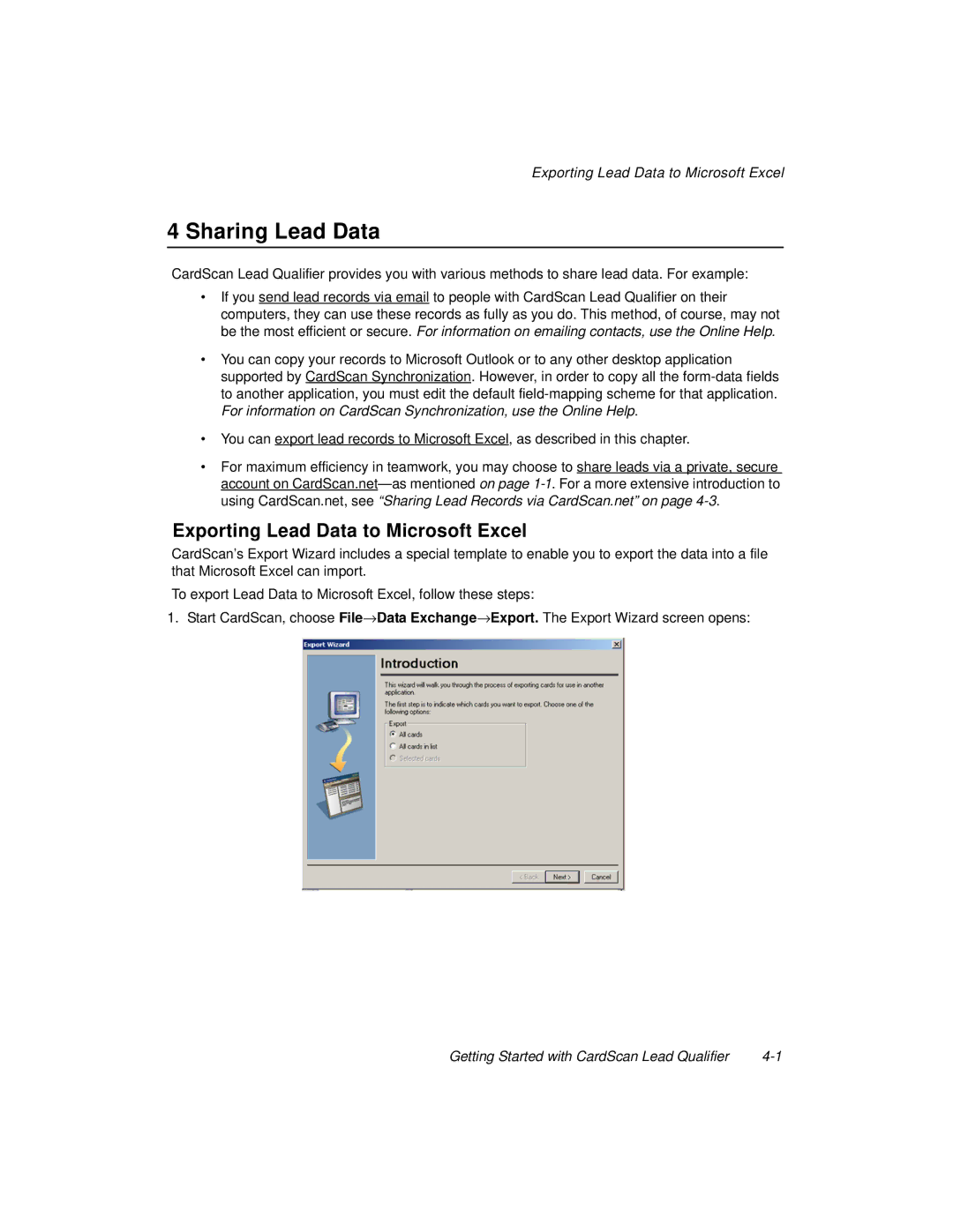 CardScan 700C manual Sharing Lead Data, Exporting Lead Data to Microsoft Excel 