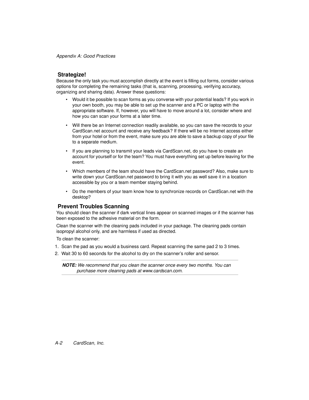 CardScan 700C manual Strategize, Appendix a Good Practices 