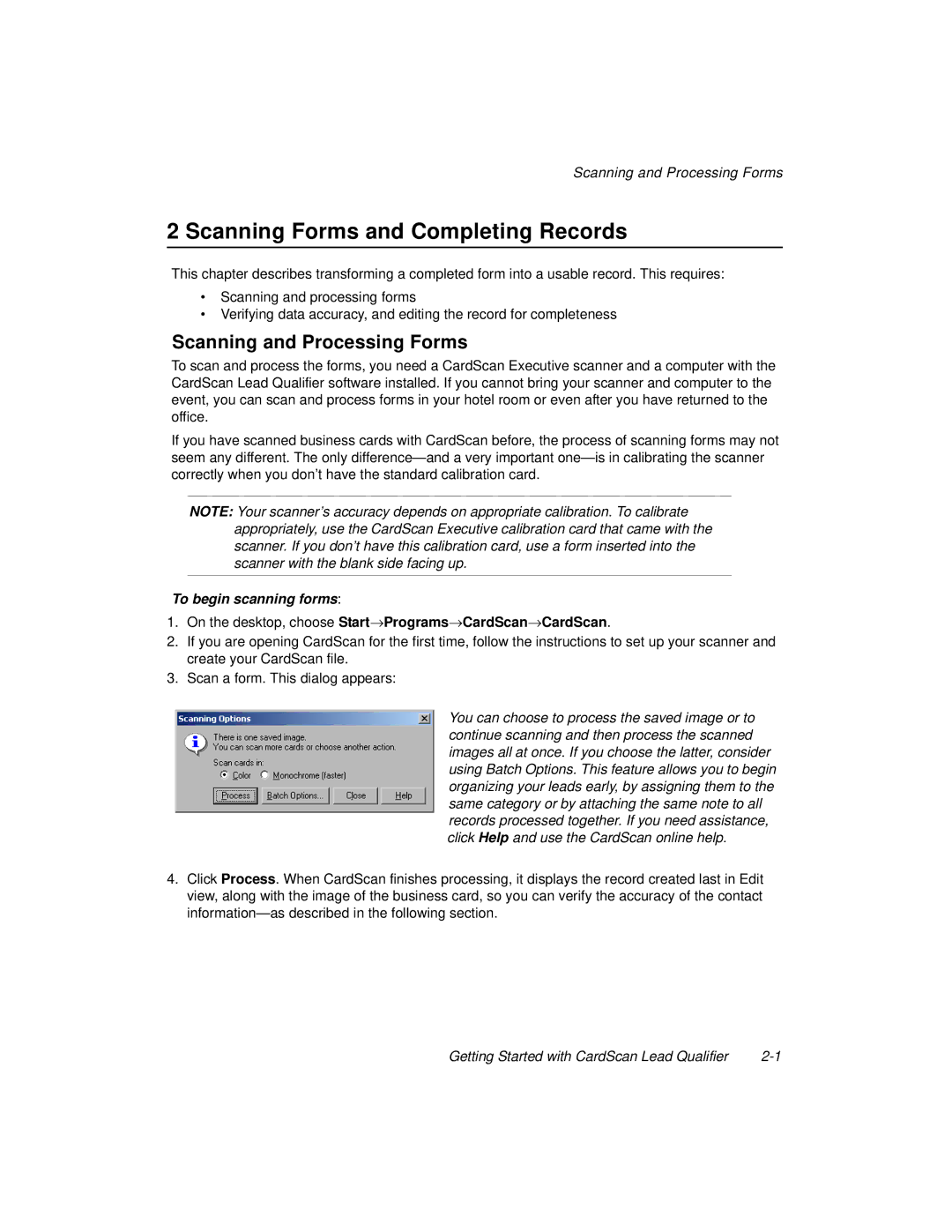 CardScan 700C manual Scanning Forms and Completing Records, Scanning and Processing Forms 