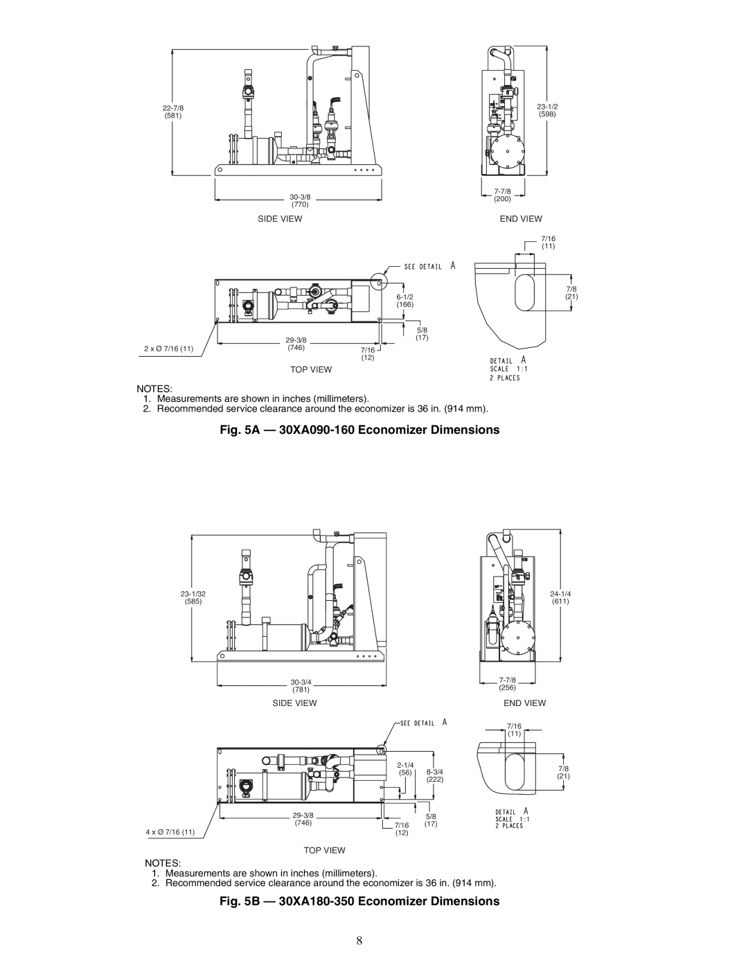 Carrier 00EFN900003000A installation instructions 30XA090-160 Economizer Dimensions 