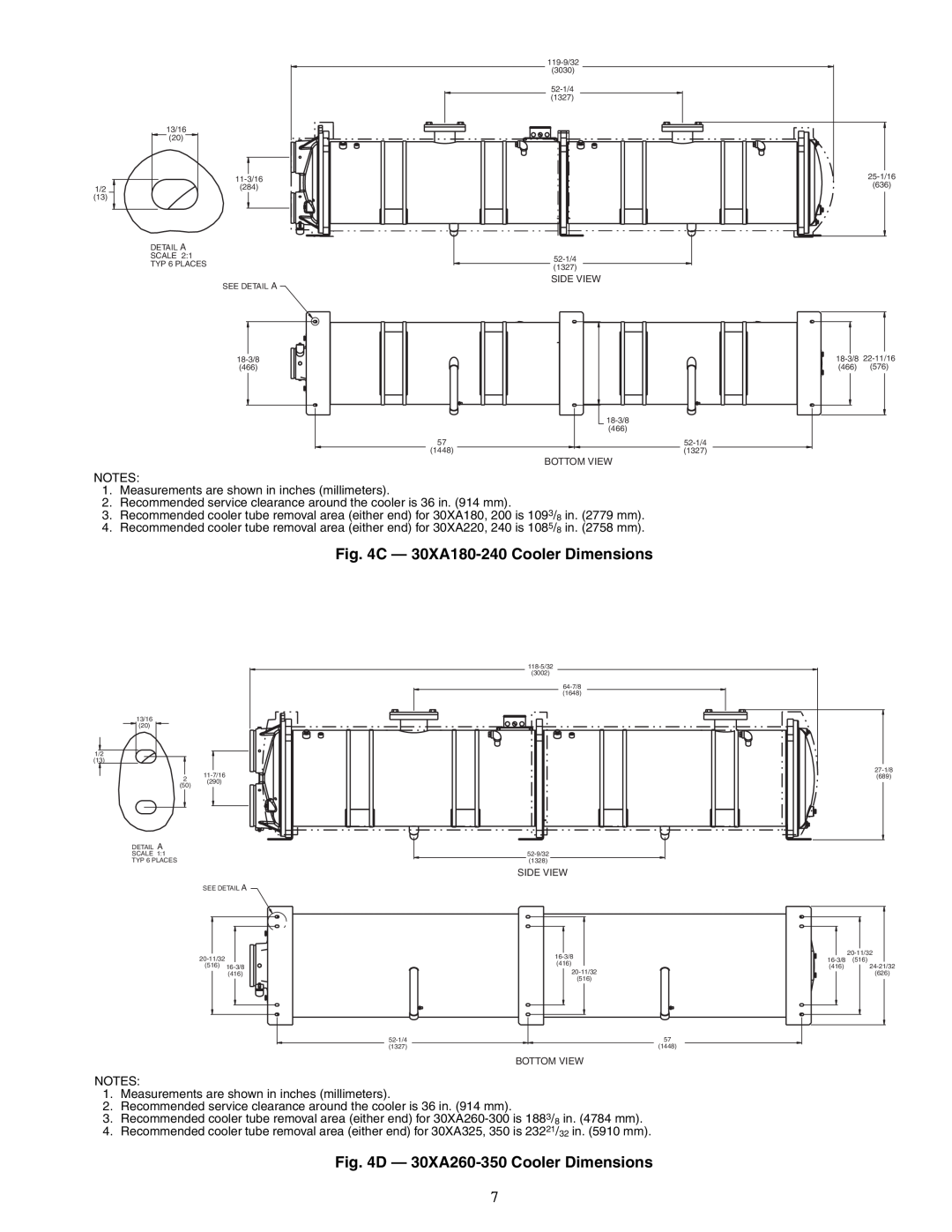 Carrier 00EFN900003000A C - 30XA180-240 Cooler Dimensions, D - 30XA260-350 Cooler Dimensions, TYP 6 PLACES 