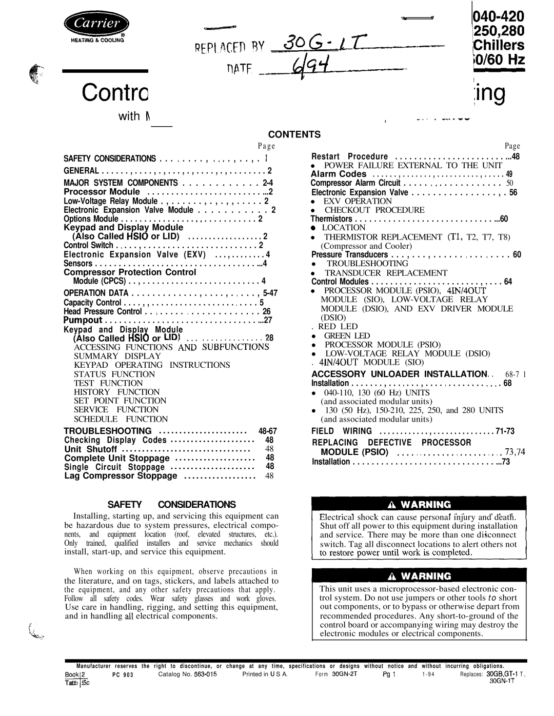 Carrier 040-420 specifications Contrc 