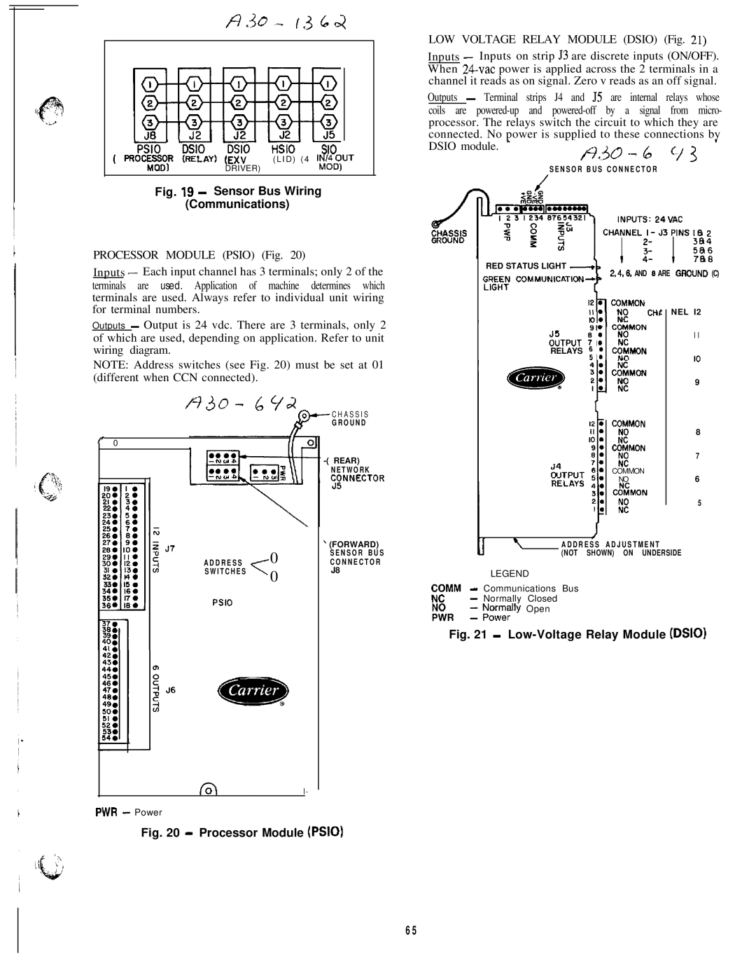 Carrier 040-420 specifications Sensor Bus Wiring Communications, Processor Module Psio 