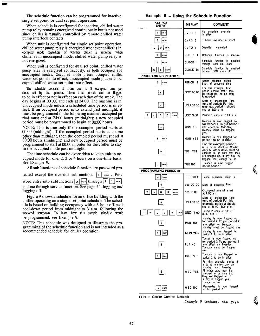 Carrier 040-420 specifications Example 9 - Using the Schedule Function, Example 9 continued next page 