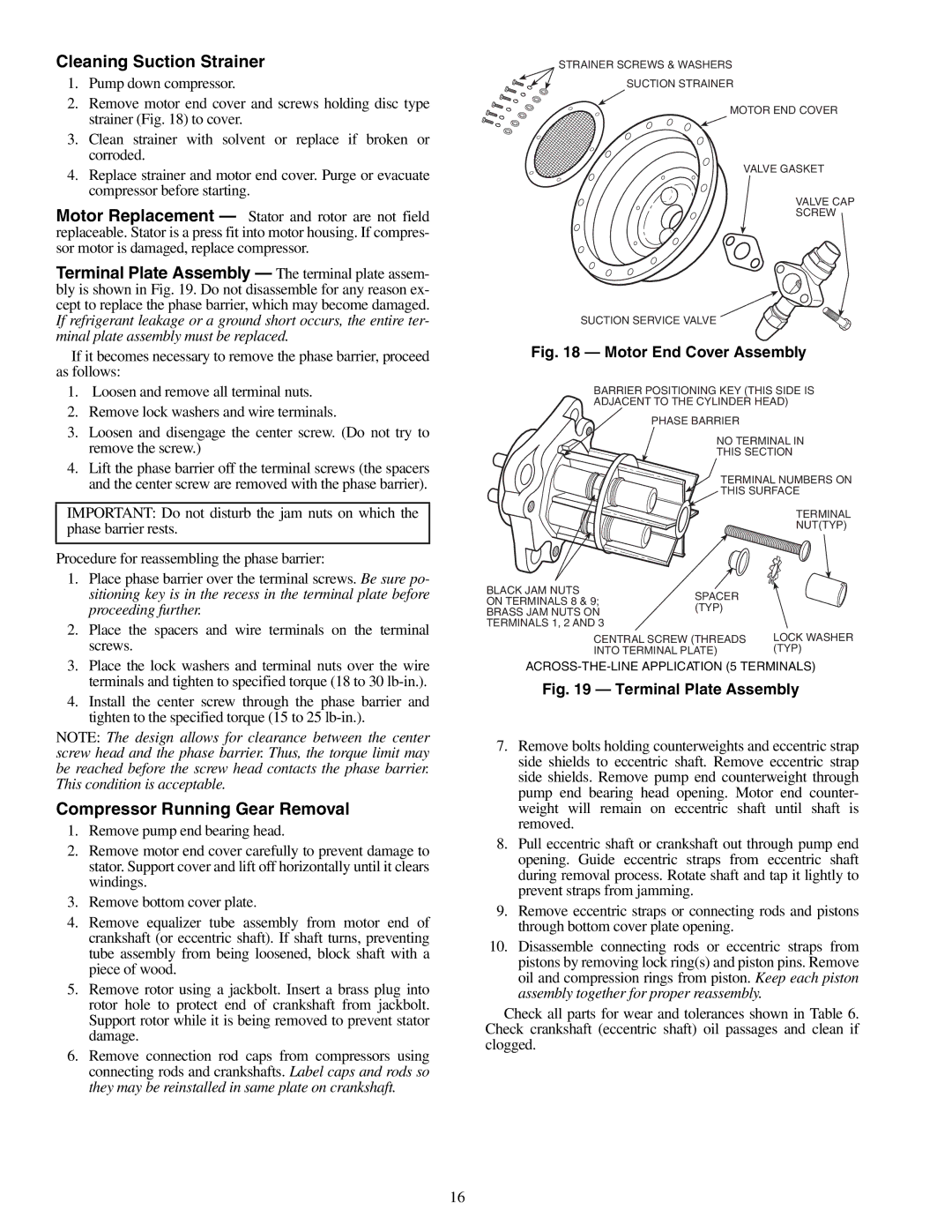 Carrier 06D specifications Cleaning Suction Strainer, Compressor Running Gear Removal 