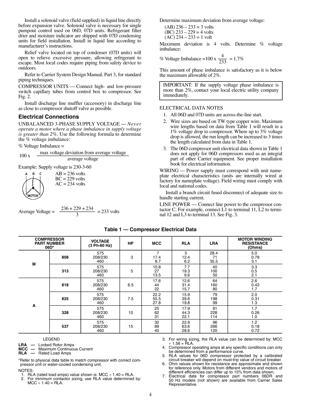 Carrier 06D specifications Electrical Connections 