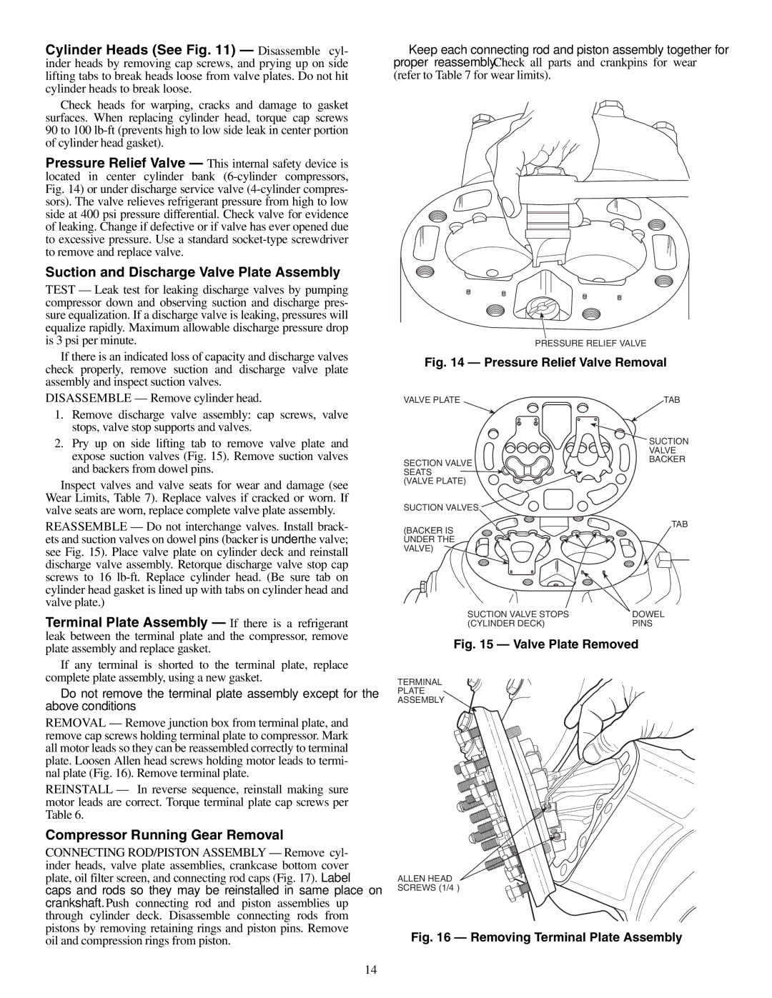 Carrier 06E, 07E specifications Suction and Discharge Valve Plate Assembly, Compressor Running Gear Removal 