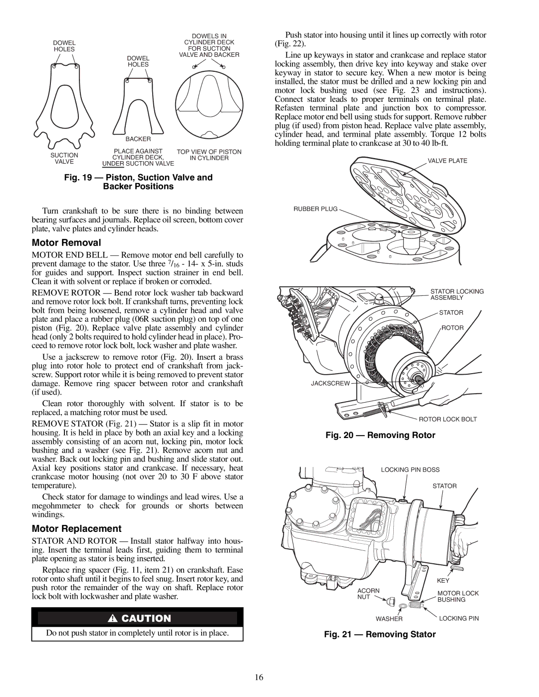 Carrier 06E, 07E specifications Motor Removal, Motor Replacement 