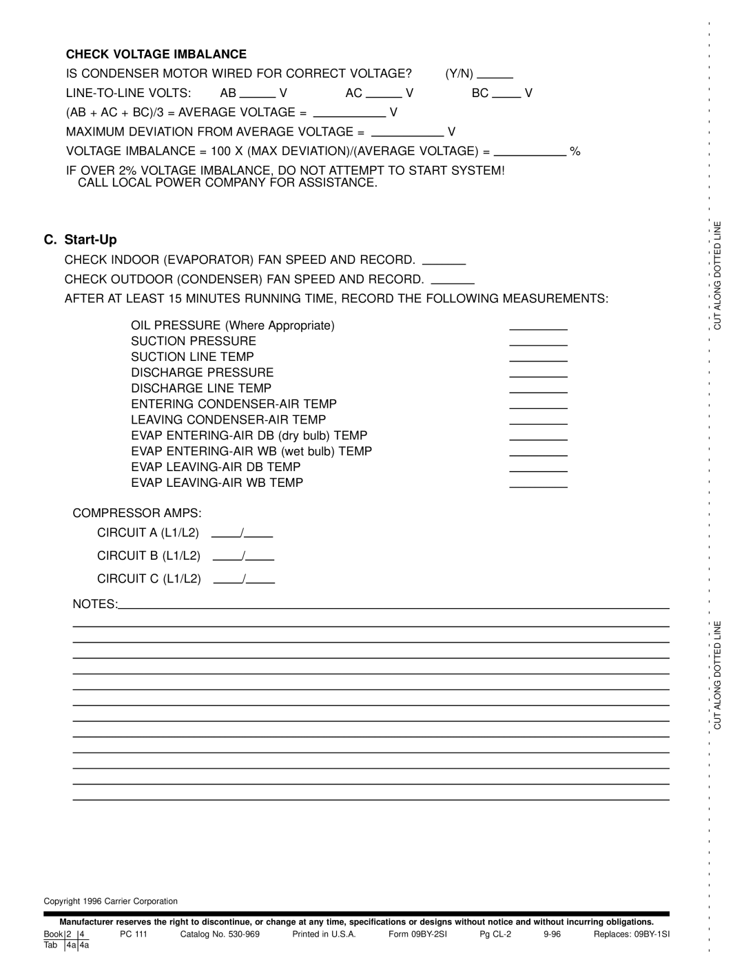 Carrier 09BY006-024 dimensions Start-Up, Check Voltage Imbalance 