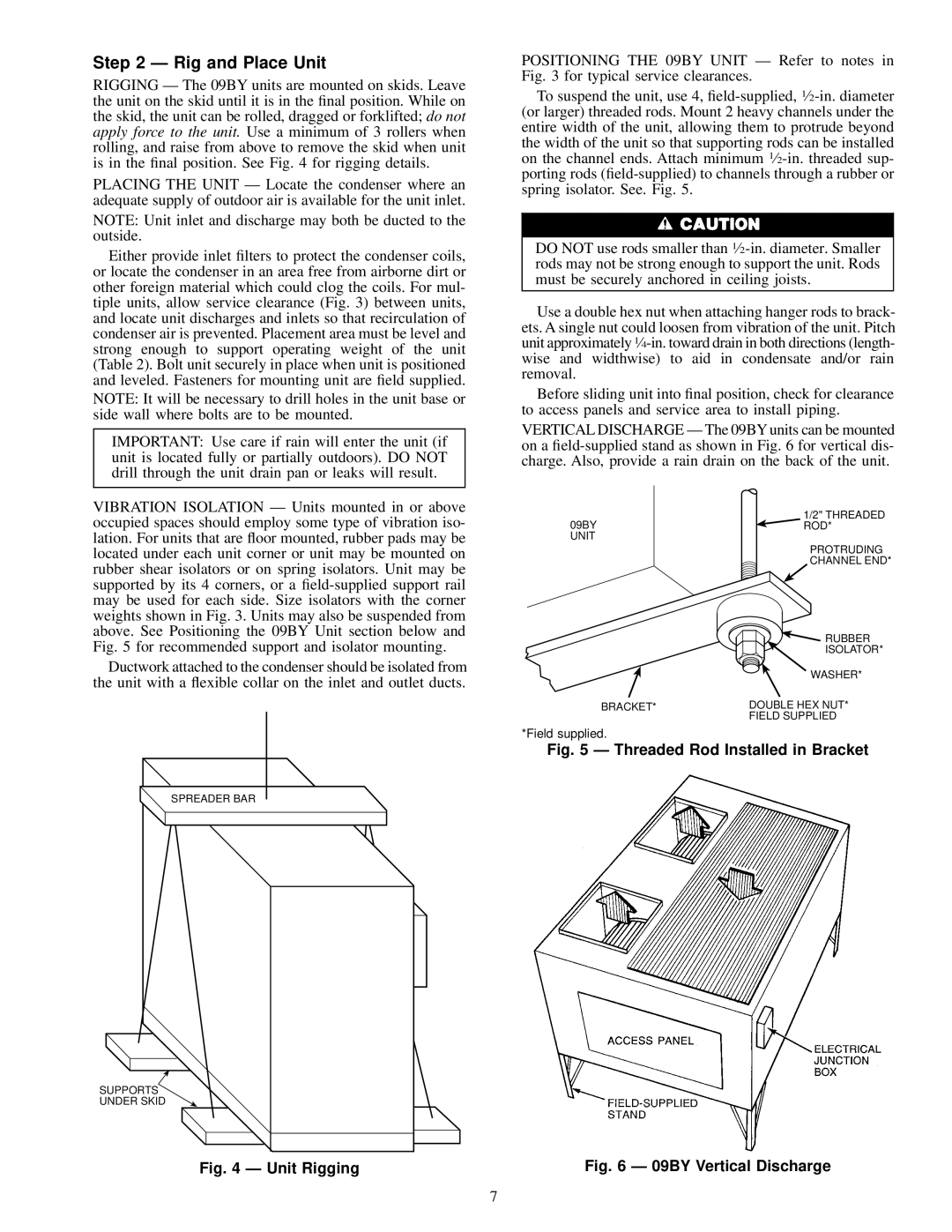 Carrier 09BY006-024 dimensions Rig and Place Unit, Threaded Rod Installed in Bracket 