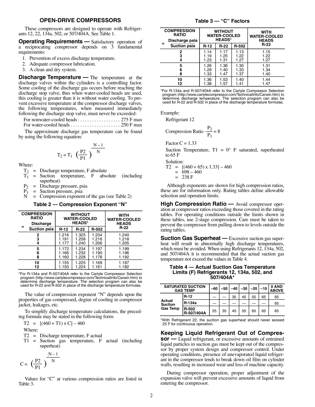 Carrier 09RH specifications Compression Exponent N, Factors, Compression Without Ratio WATER-COOLED, Heads 