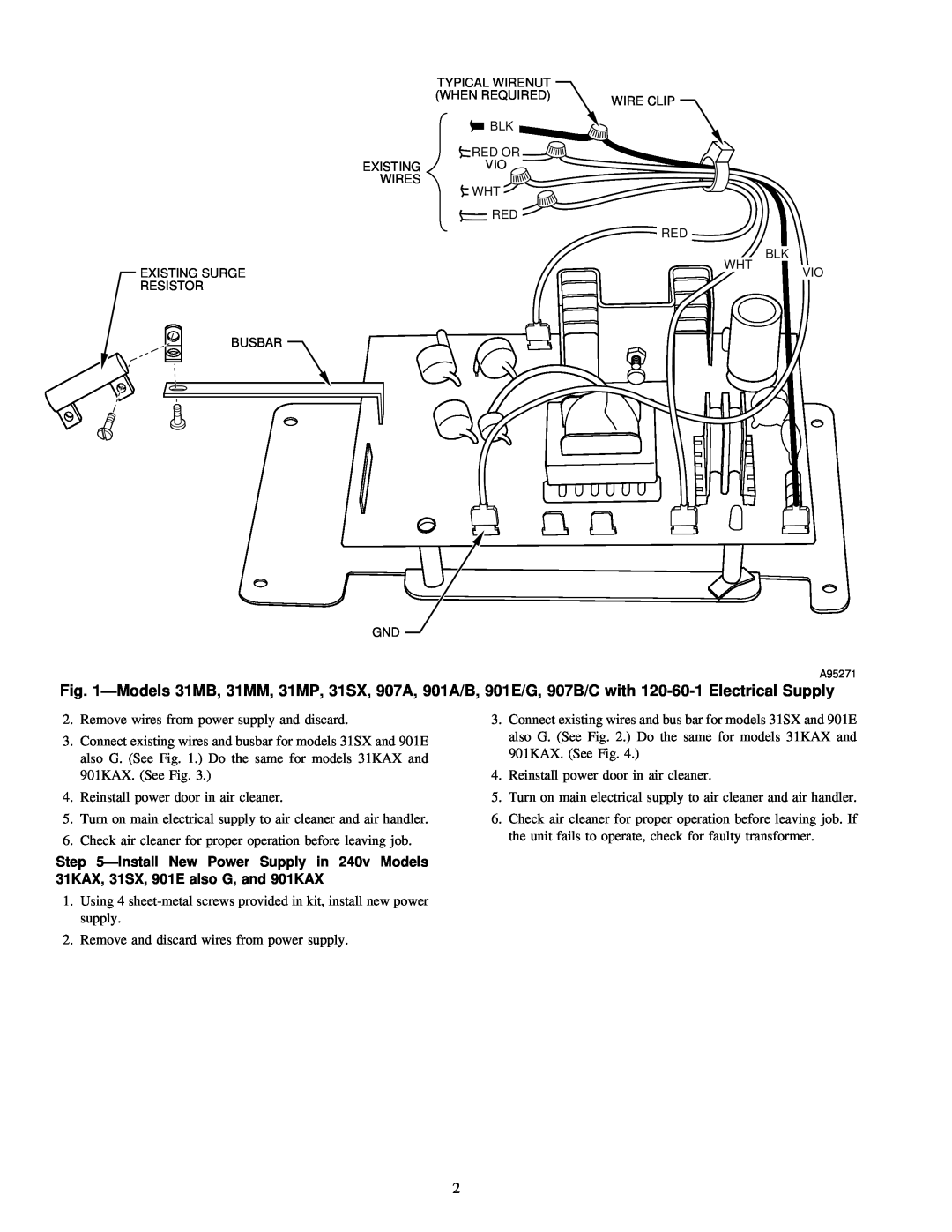 Carrier 120-60-1 installation instructions Remove wires from power supply and discard 