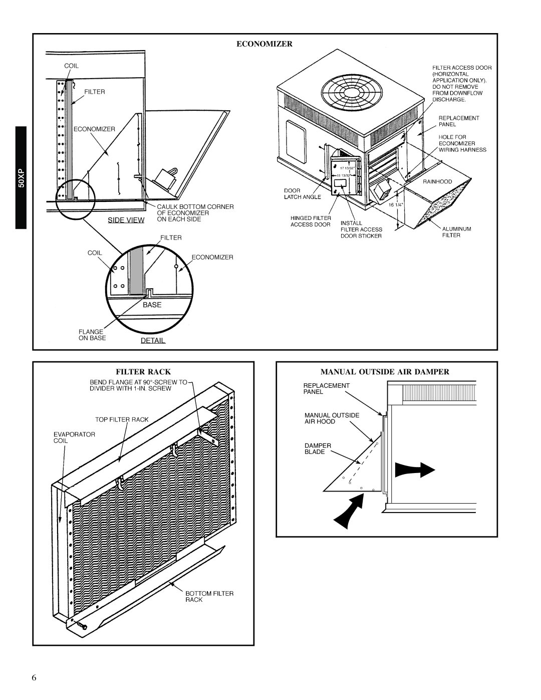 Carrier 13 50XP manual Economizer Filter Rack Manual Outside AIR Damper 