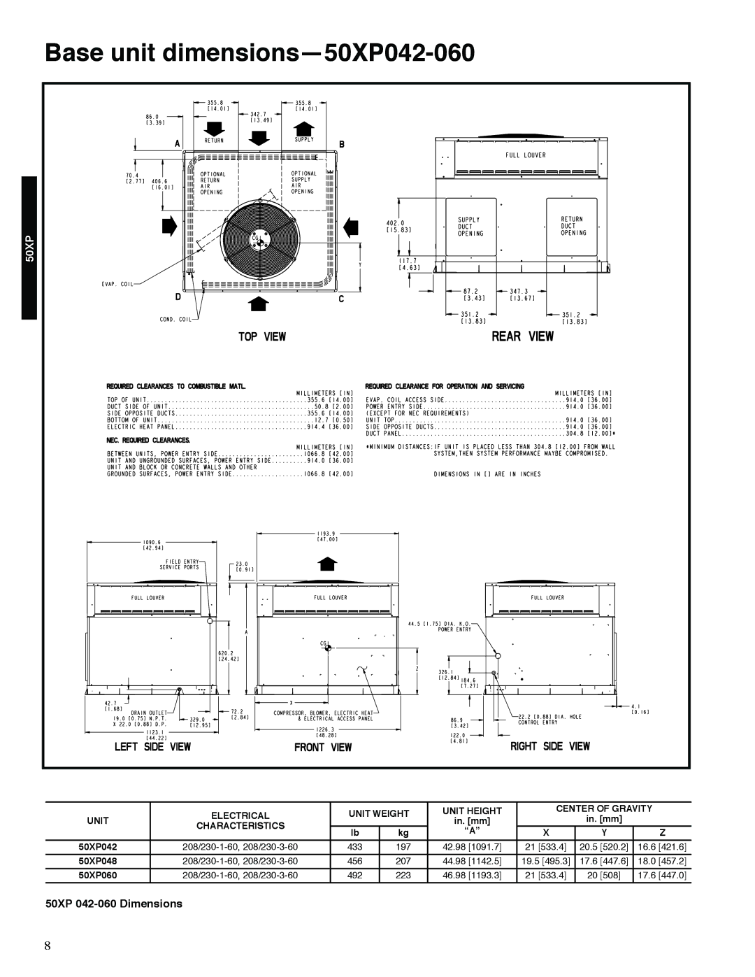 Carrier 13 50XP manual Base unit dimensions-50XP042-060 