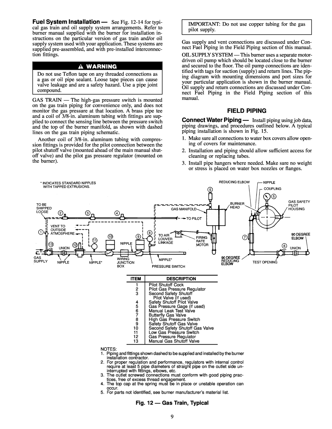 Carrier 16DF013-050 installation instructions Field Piping, Ð Gas Train, Typical 