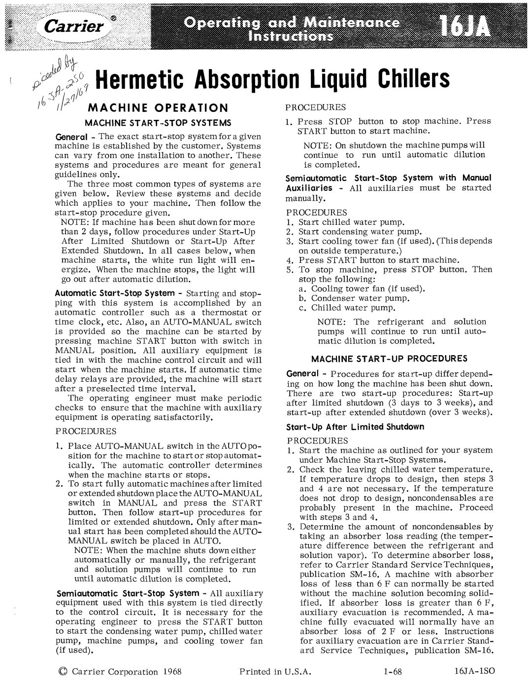 Carrier 16JA manual 