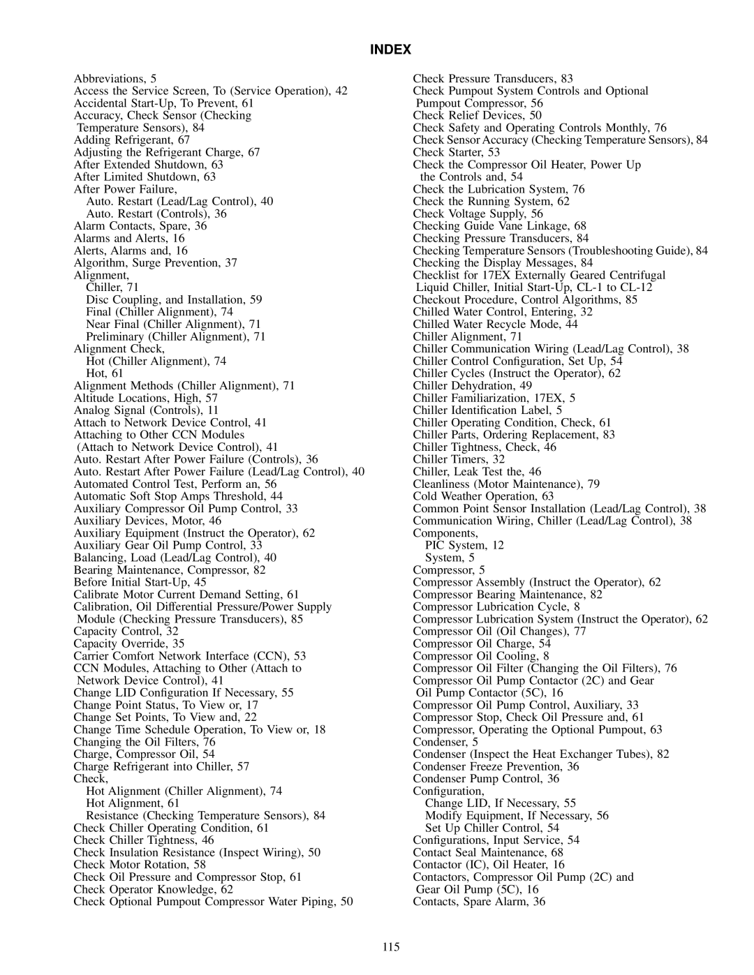 Carrier 17EX specifications Index 