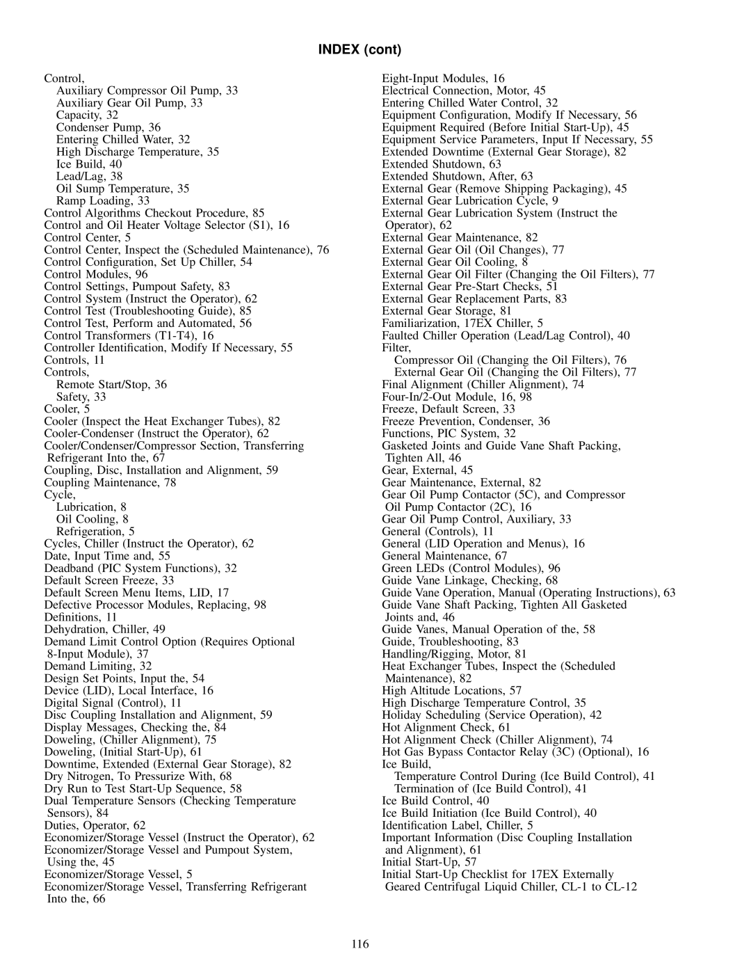 Carrier 17EX specifications Index 