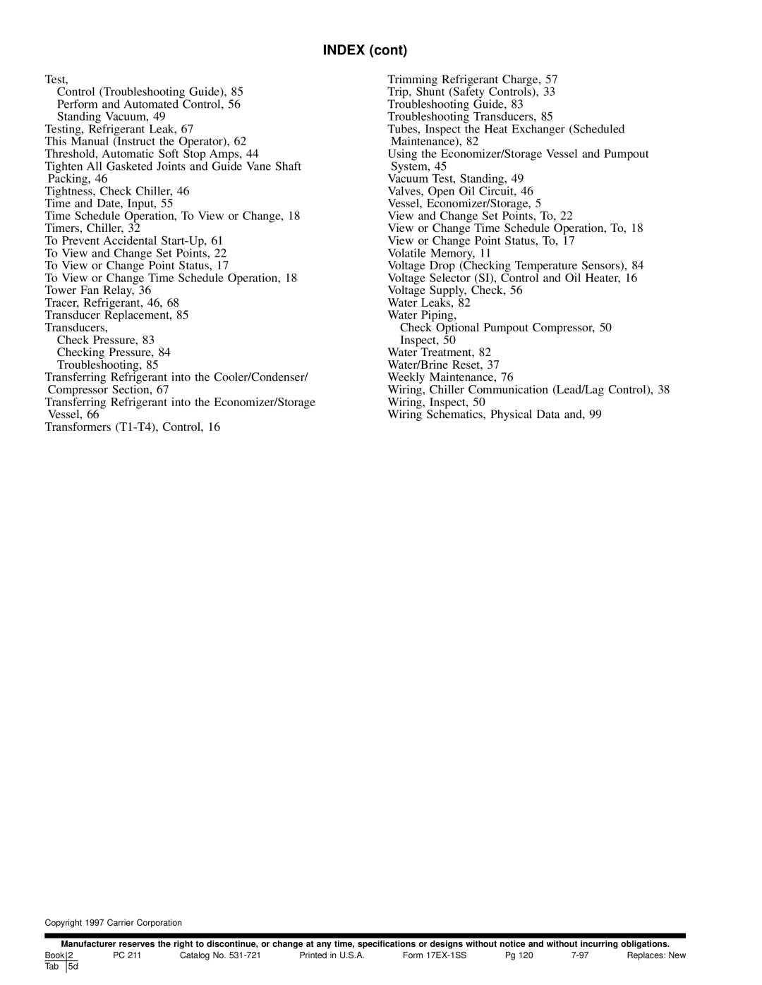 Carrier 17EX specifications Copyright 1997 Carrier Corporation 