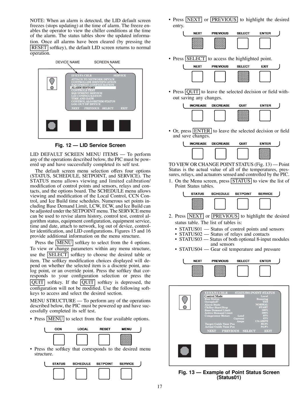 Carrier 17EX specifications LID Service Screen 