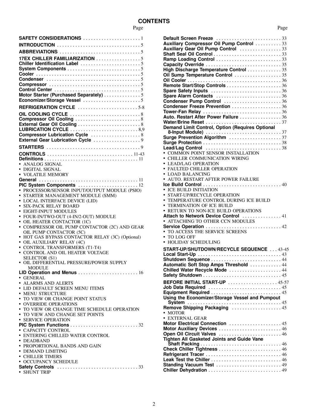 Carrier 17EX specifications Contents 