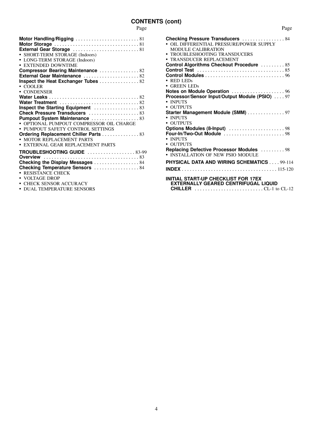 Carrier 17EX specifications Contents 