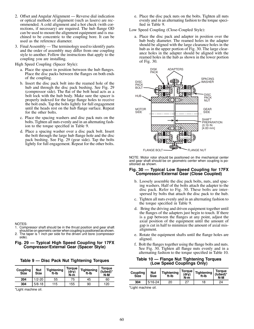 Carrier 17EX specifications Flange Nut Tightening Torques Low Speed Couplings Only 