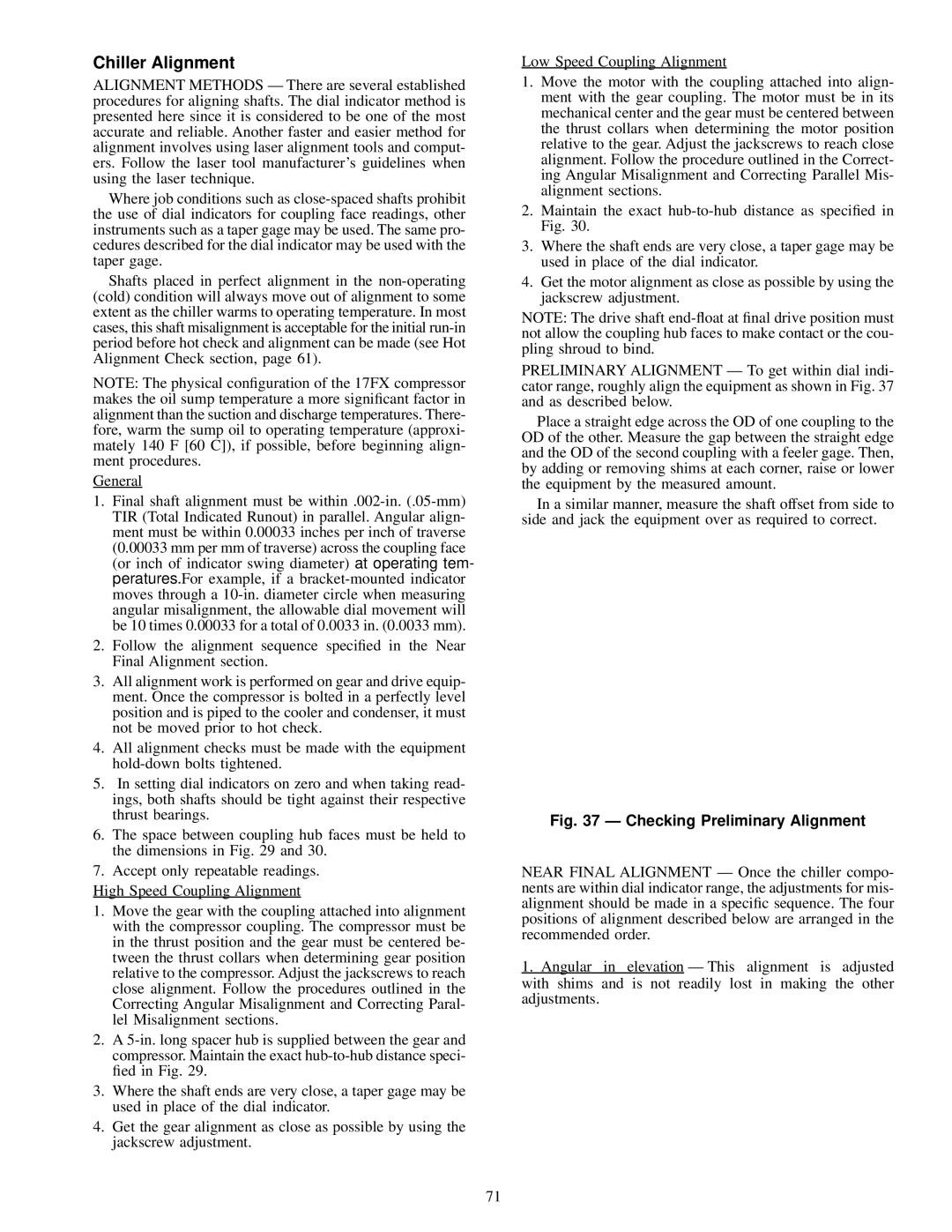 Carrier 17EX specifications Chiller Alignment, Checking Preliminary Alignment 