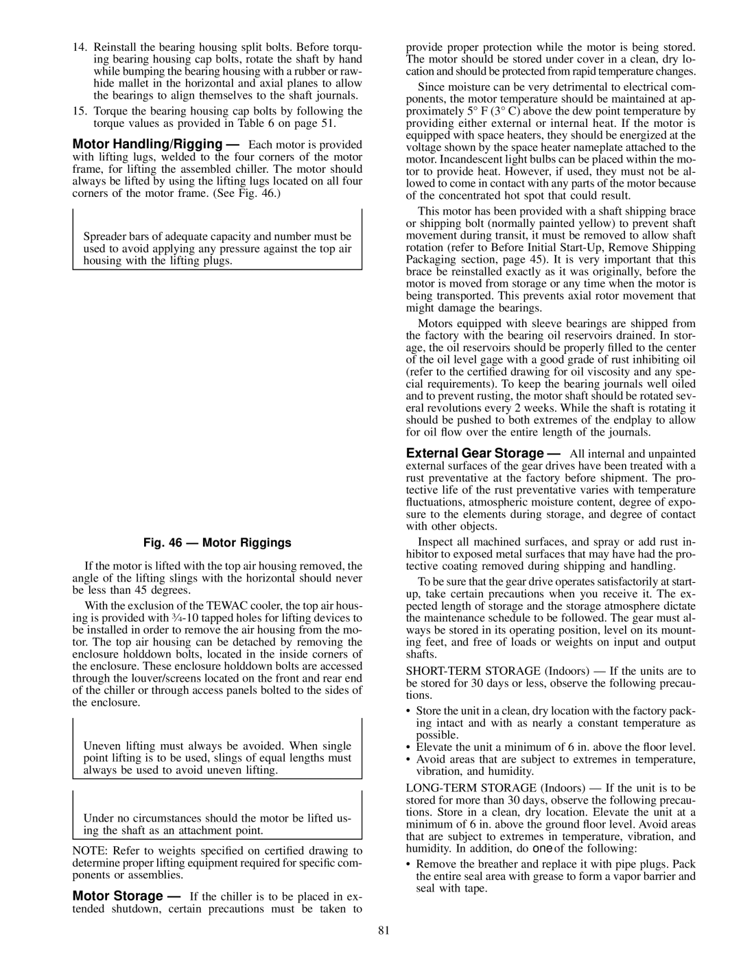 Carrier 17EX specifications Motor Riggings 