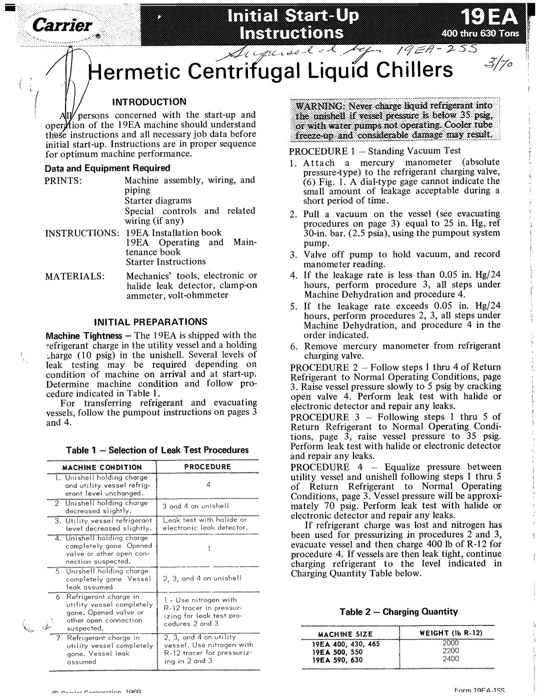 Carrier 19EA manual 