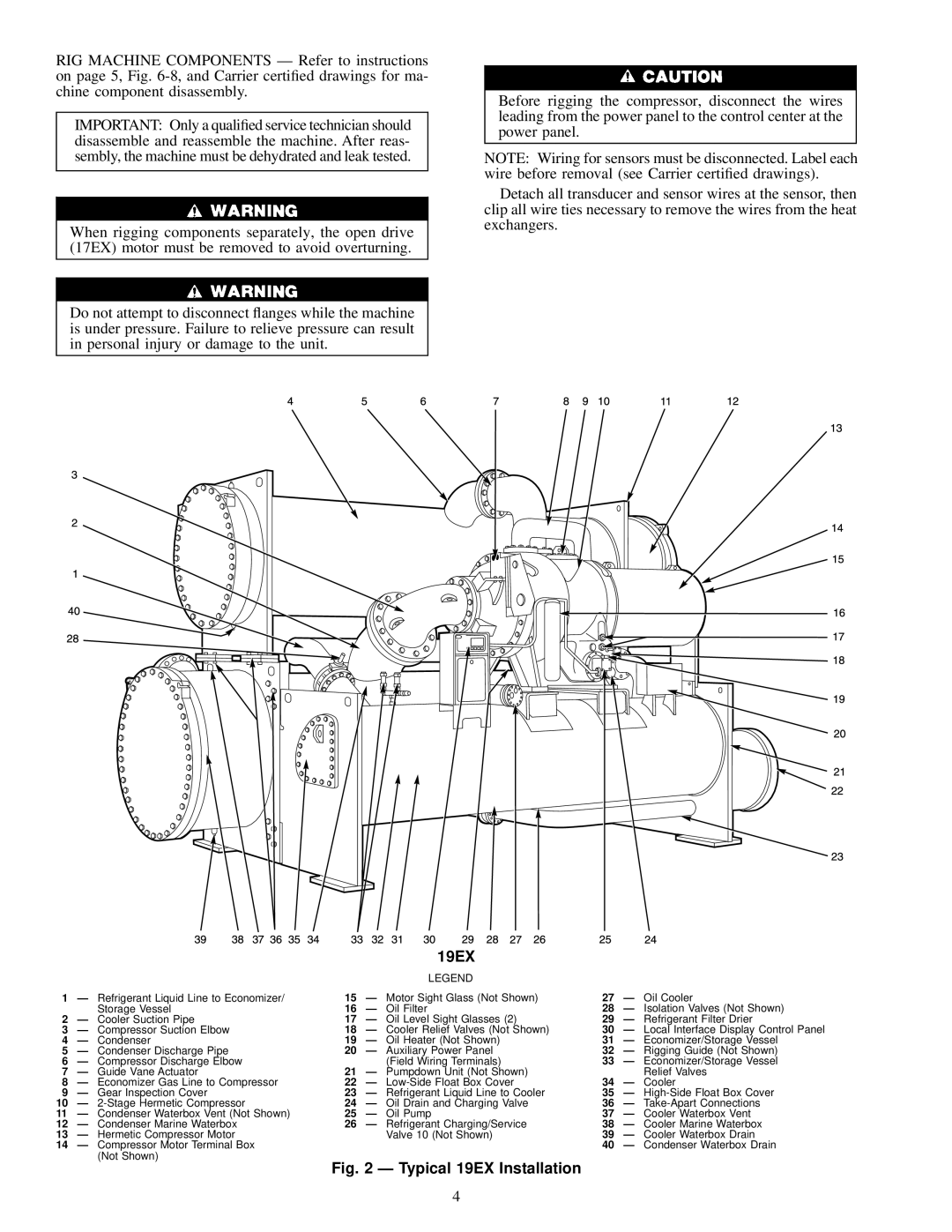 Carrier 17 installation instructions Typical 19EX Installation 